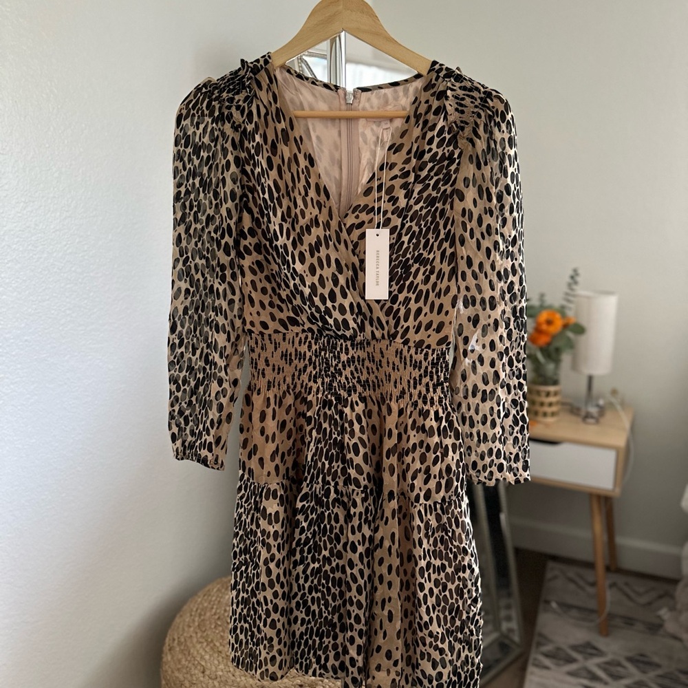 Rebecca Taylor Leopard Print Dress - Black and Tan